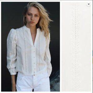 Zara White Eyelet Button Down Elegant White Lace Women's Top S